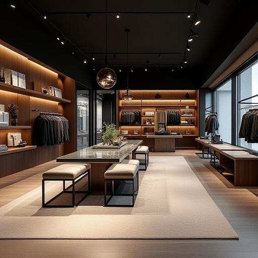 Interno di una boutique moderna con arredi personalizzati.